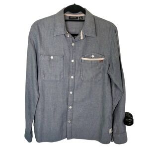 VANS Men's Small Blue Herringbone Button Down Shirt Long Sleeve Casual Soft Warm